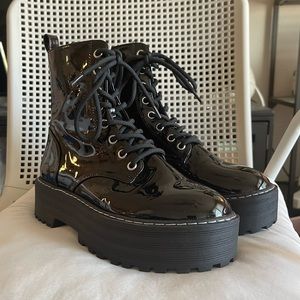 Patent leather combat boots